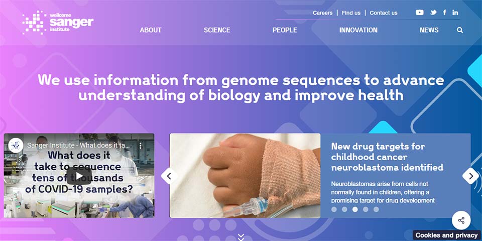 Screenshot of Sanger home page with carousel