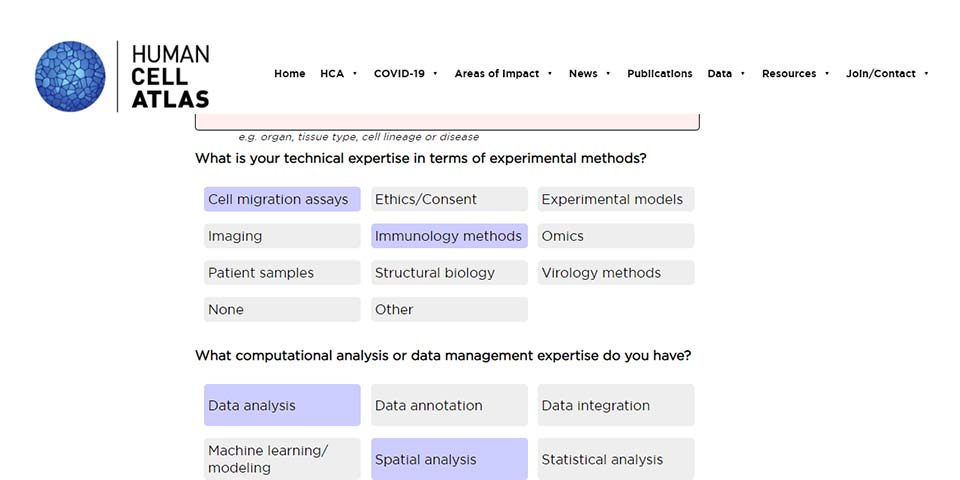 Screenshot of Human Cell Atlas form - showing YAML based form renderer